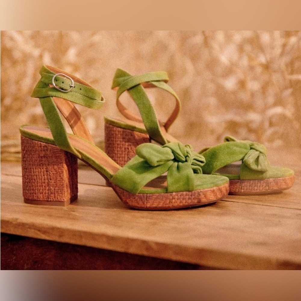 Sezane Armony Heels - Green Suede
